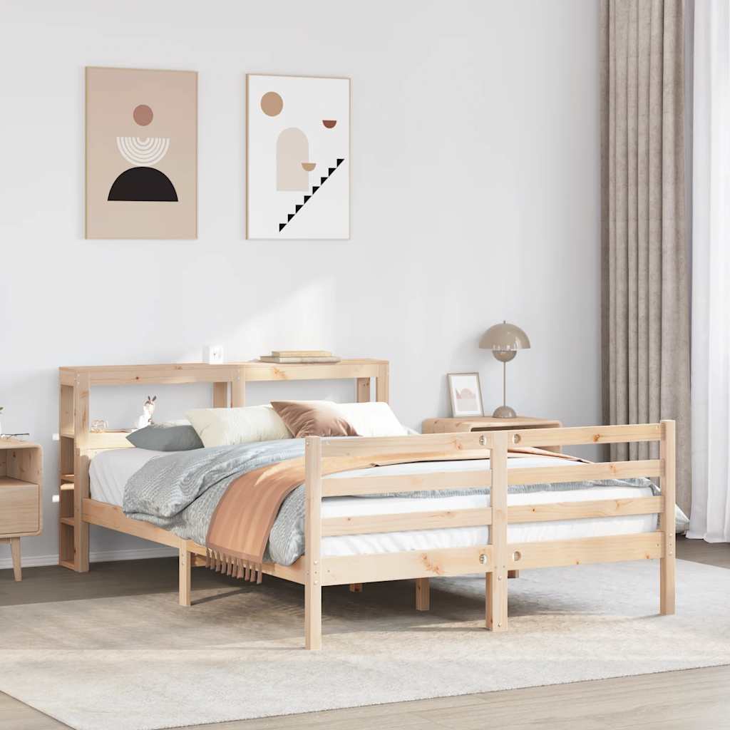 Bedframe met hoofdbord massief grenenhout 140x190 cm – afbeelding 1