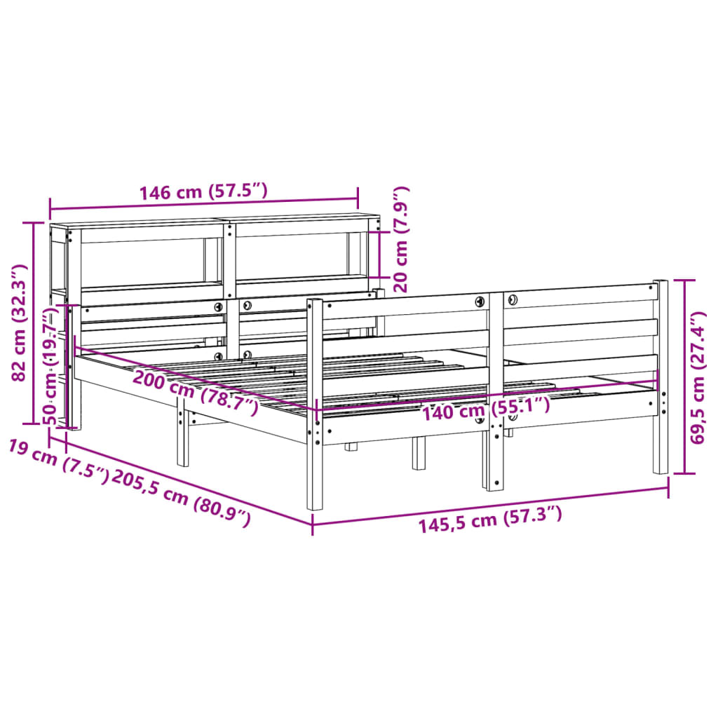 Bedframe met hoofdbord massief grenenhout wit 140x200 cm – afbeelding 11