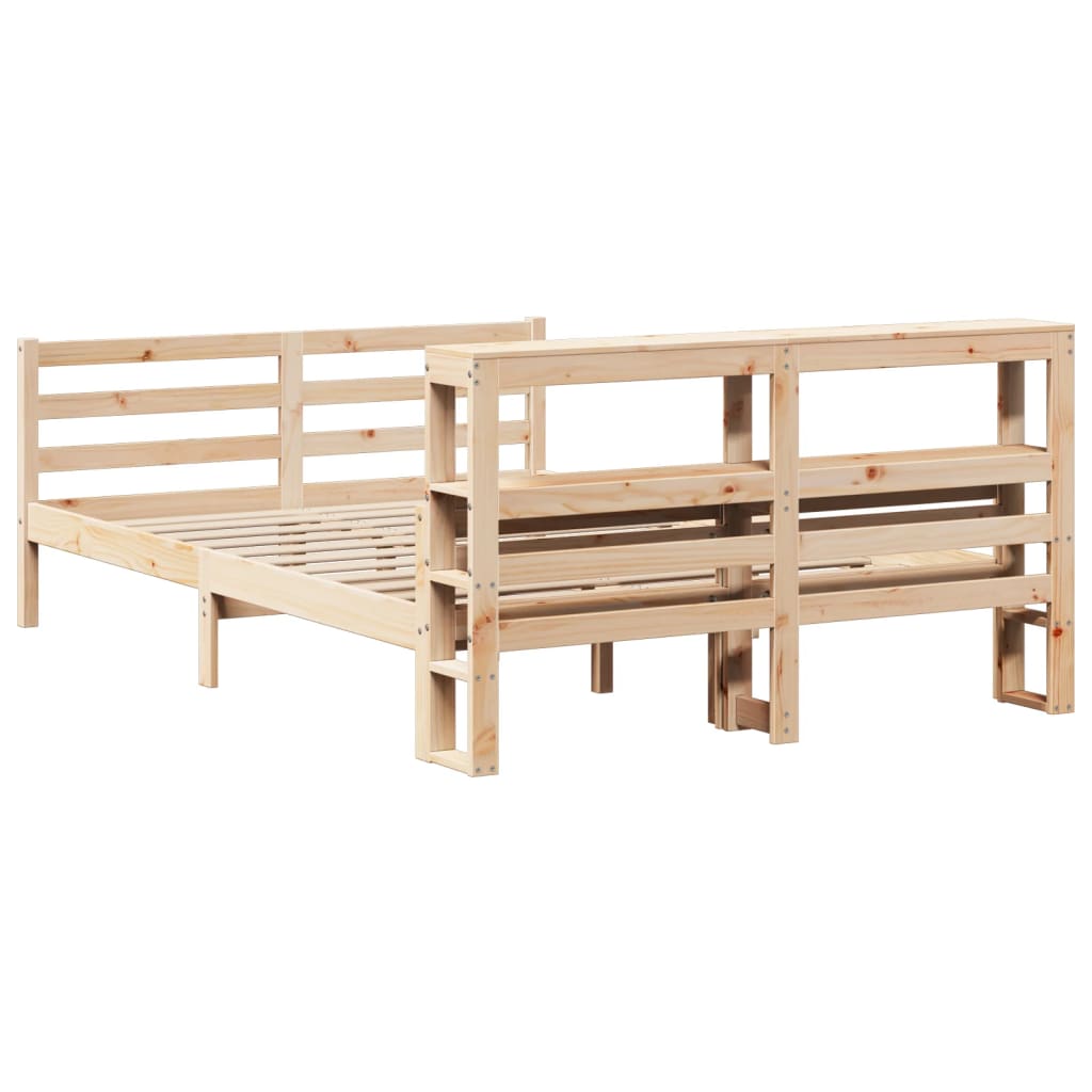 Bedframe met hoofdbord massief grenenhout wit 140x200 cm – afbeelding 6