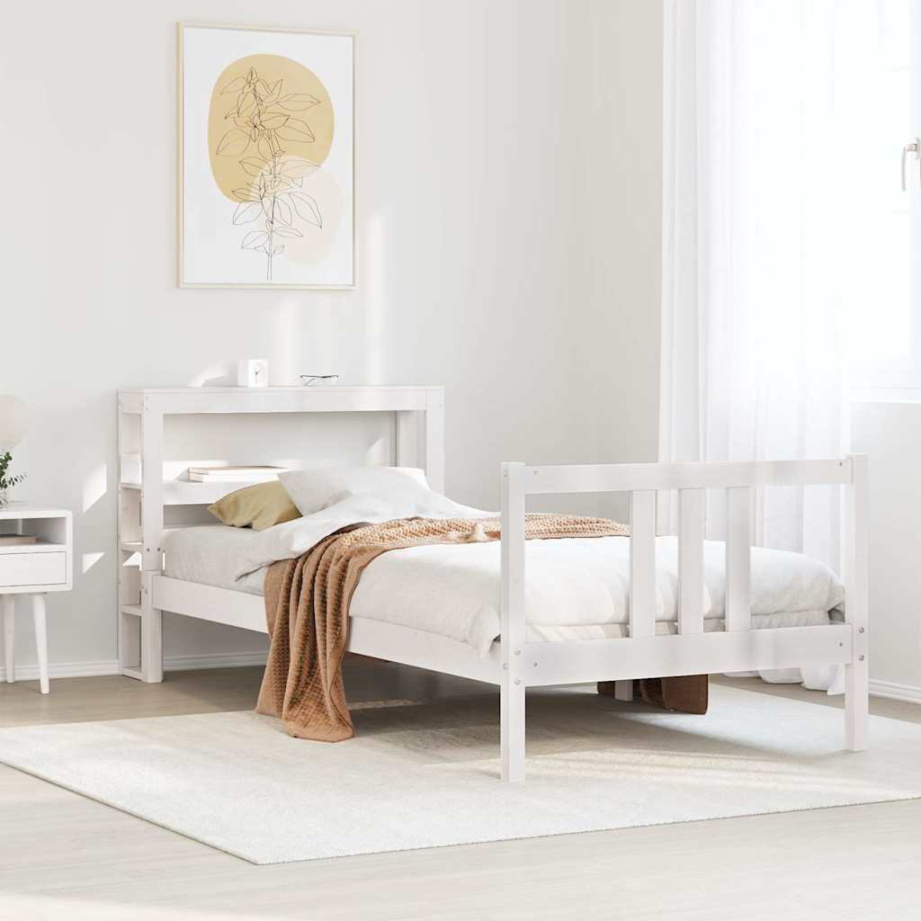 Bedframe met hoofdeinde zonder matras 90x200 cm wit – afbeelding 1