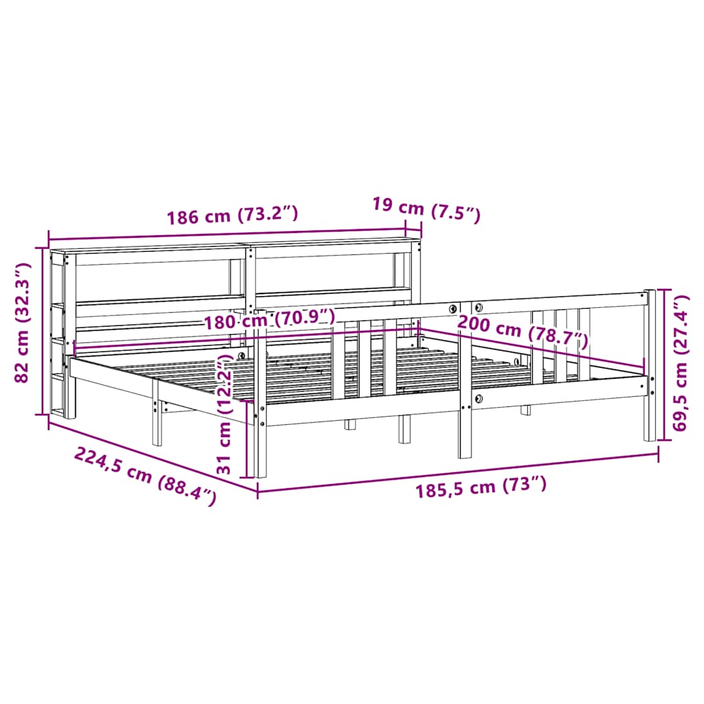 Bedframe met hoofdbord massief grenenhout 180x200 cm – afbeelding 12