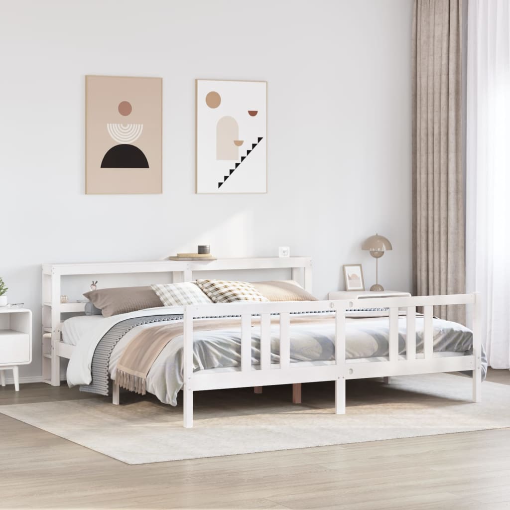 Bedframe met hoofdeinde zonder matras 200x200 cm wit – afbeelding 1