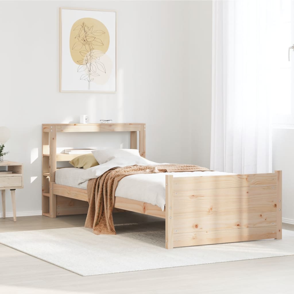 Bedframe met hoofdbord massief grenenhout 75x190 cm – afbeelding 1