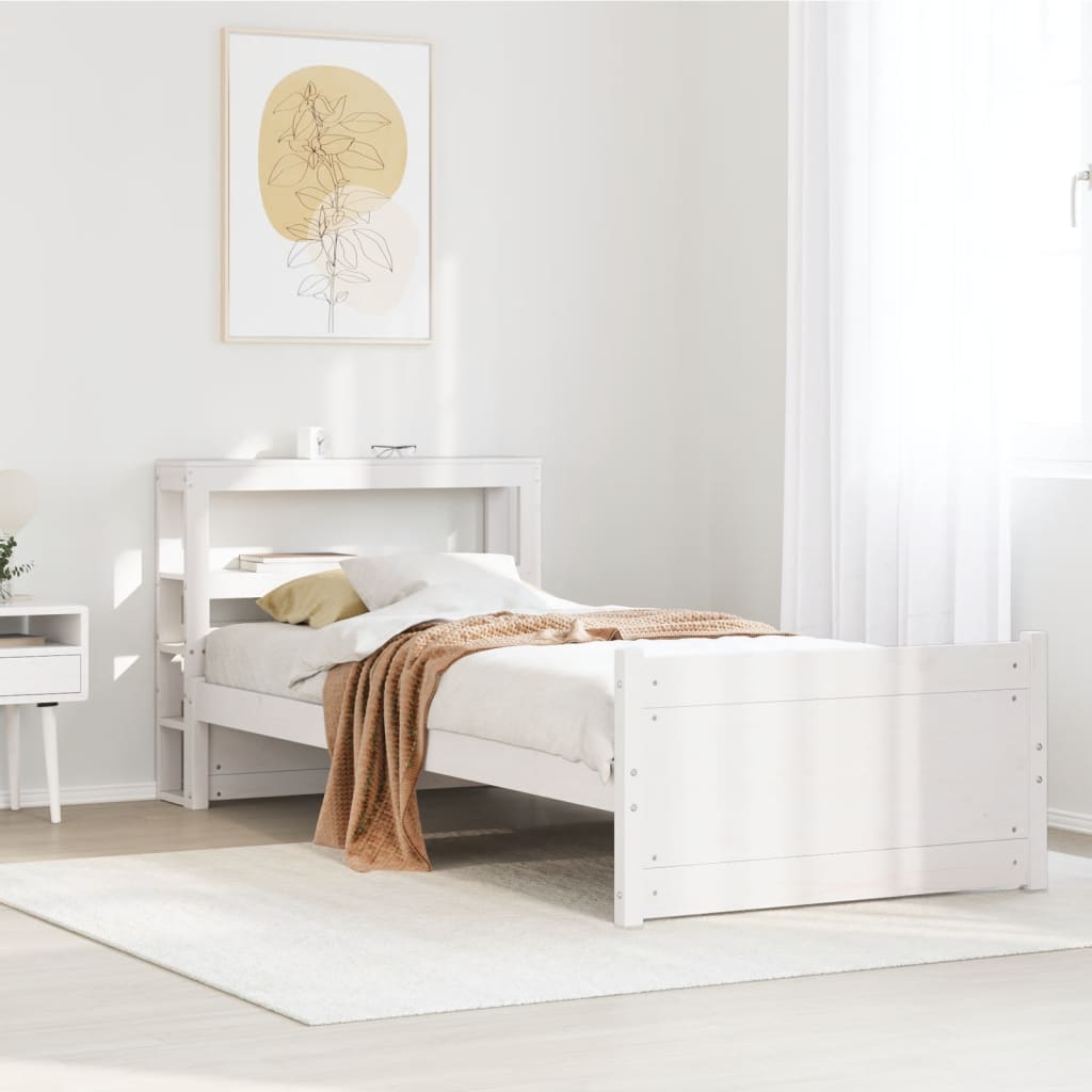 Bedframe met hoofdeinde zonder matras 90x190 cm wit – afbeelding 1