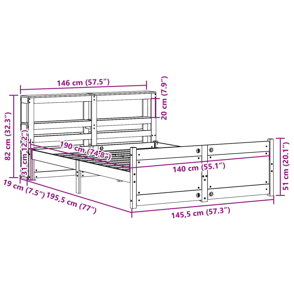 Bedframe met hoofdeinde zonder matras 140x190 cm wit – afbeelding 12