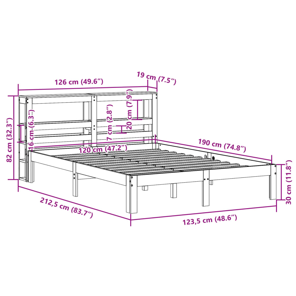 Bedframe met hoofdbord massief grenenhout 120x190 cm – afbeelding 11