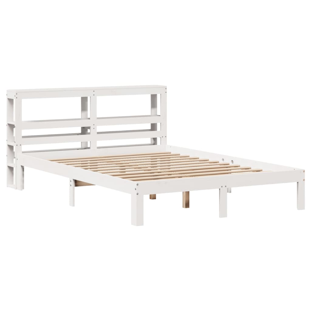 Bedframe met hoofdbord massief grenenhout wit 135x190 cm – afbeelding 3