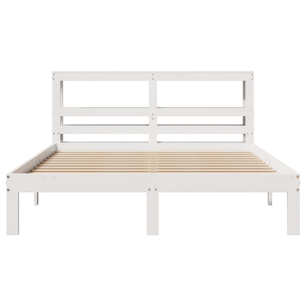 Bedframe met hoofdbord massief grenenhout wit 135x190 cm – afbeelding 4