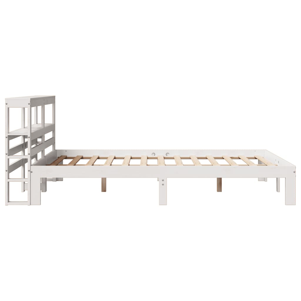 Bedframe met hoofdbord massief grenenhout wit 135x190 cm – afbeelding 5