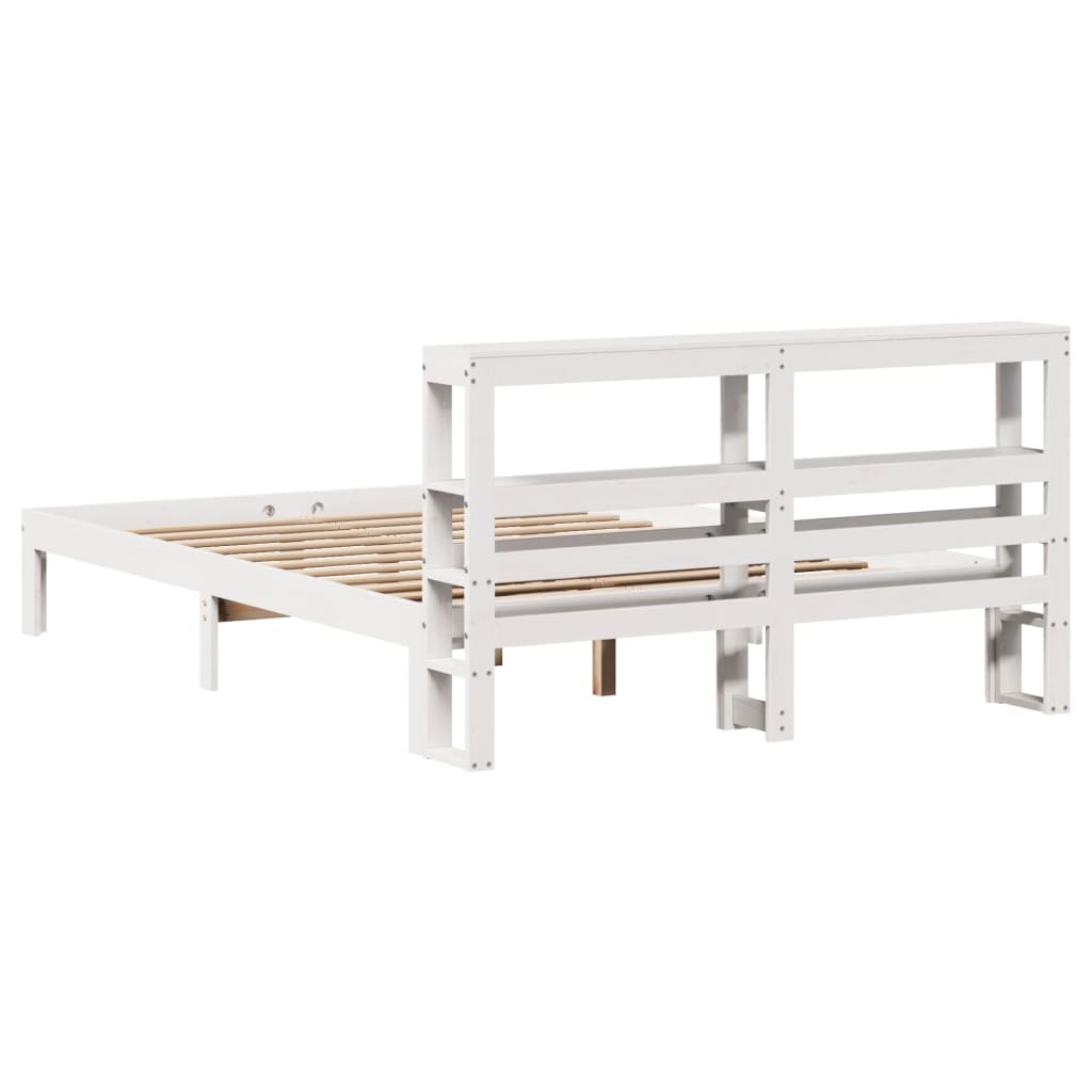 Bedframe met hoofdbord massief grenenhout wit 135x190 cm – afbeelding 6