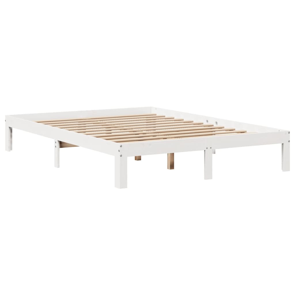 Bedframe met hoofdbord massief grenenhout wit 135x190 cm – afbeelding 7