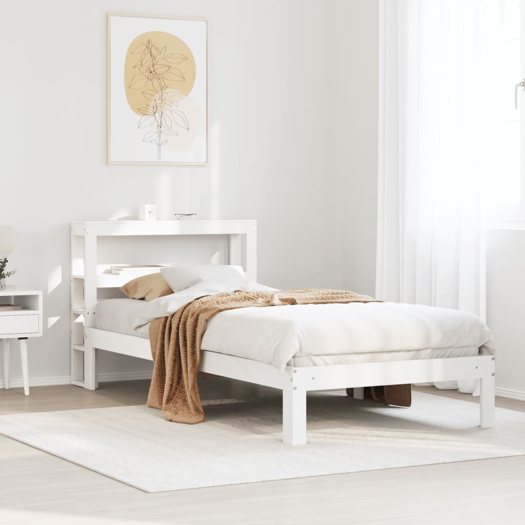 Bedframe met hoofdeinde zonder matras 90x200 cm wit – afbeelding 1