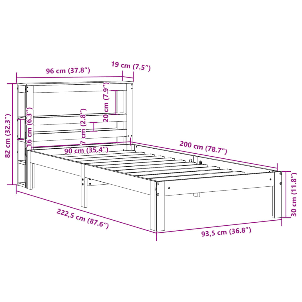 Bedframe met hoofdeinde zonder matras 90x200 cm wit – afbeelding 11
