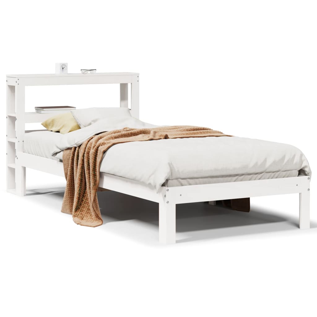 Bedframe met hoofdeinde zonder matras 90x200 cm wit – afbeelding 2
