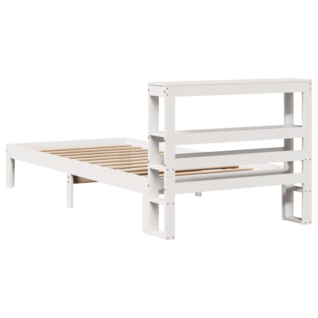 Bedframe met hoofdeinde zonder matras 90x200 cm wit – afbeelding 6
