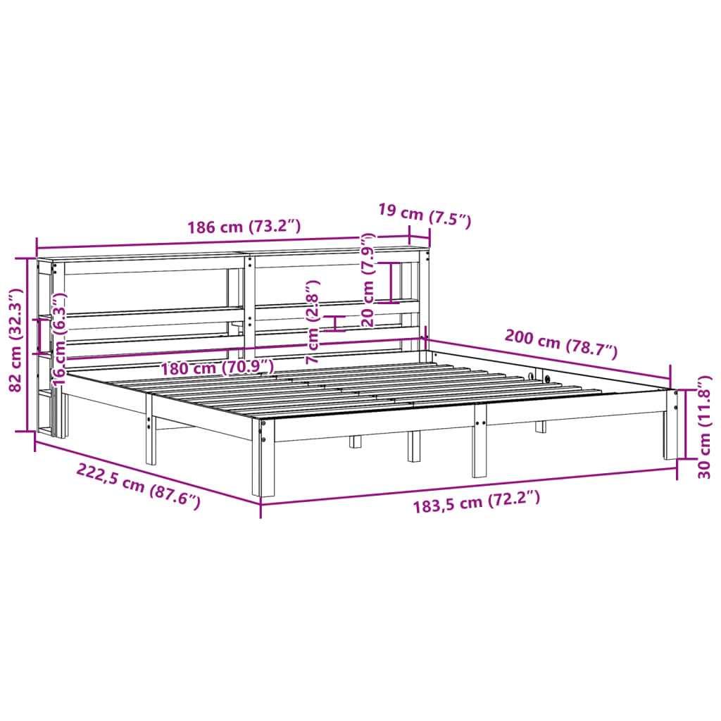 Bedframe met hoofdbord massief grenenhout 180x200 cm – afbeelding 11