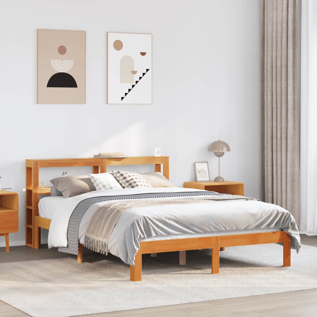 Bed met matras massief grenenhout wasbruin 140x190 cm – afbeelding 1