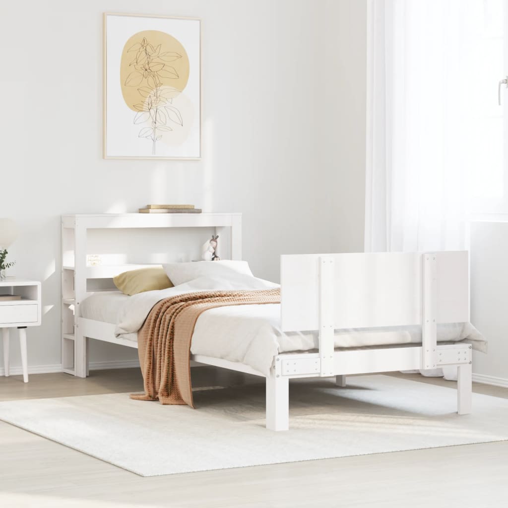 Bedframe met hoofdeinde zonder matras 90x200 cm wit – afbeelding 1