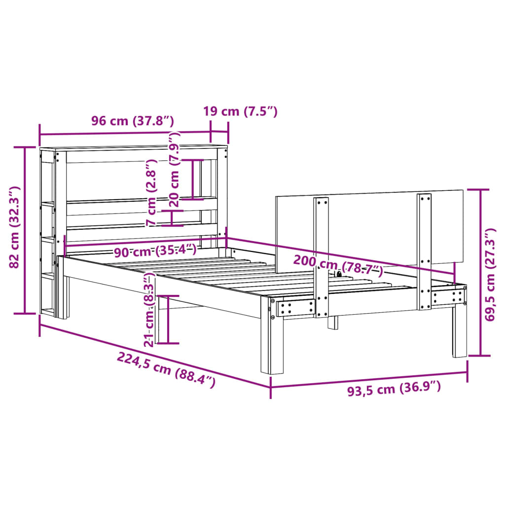 Bedframe met hoofdeinde zonder matras 90x200 cm wit – afbeelding 12