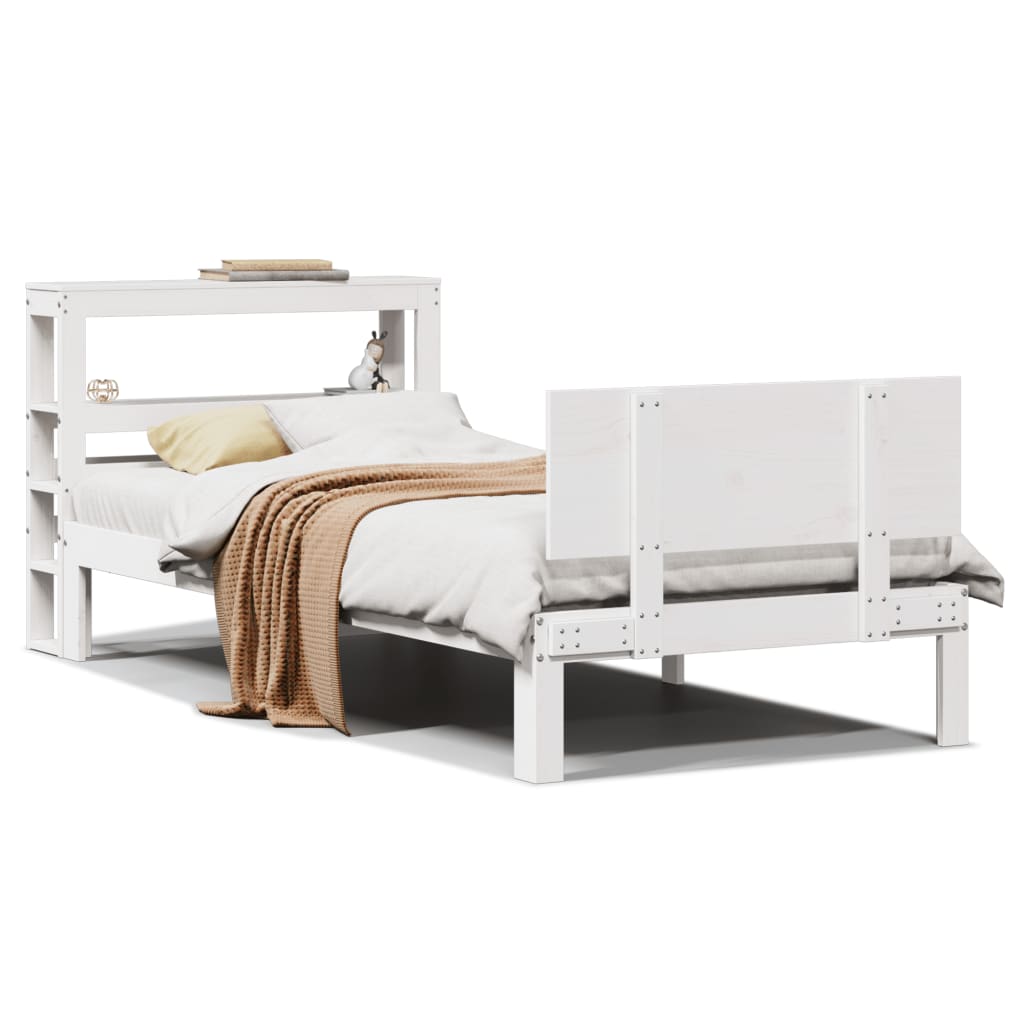 Bedframe met hoofdeinde zonder matras 90x200 cm wit – afbeelding 2