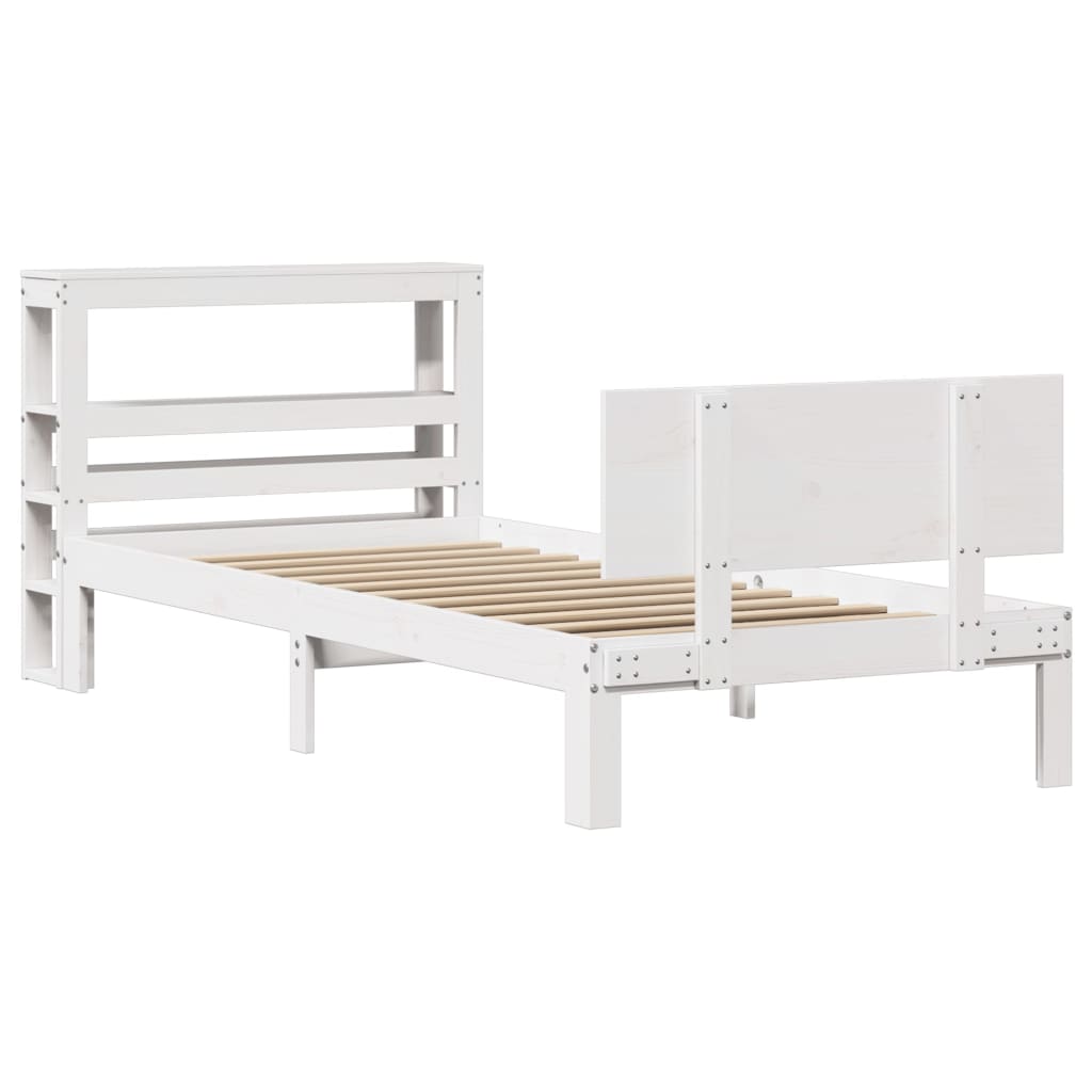Bedframe met hoofdeinde zonder matras 90x200 cm wit – afbeelding 3