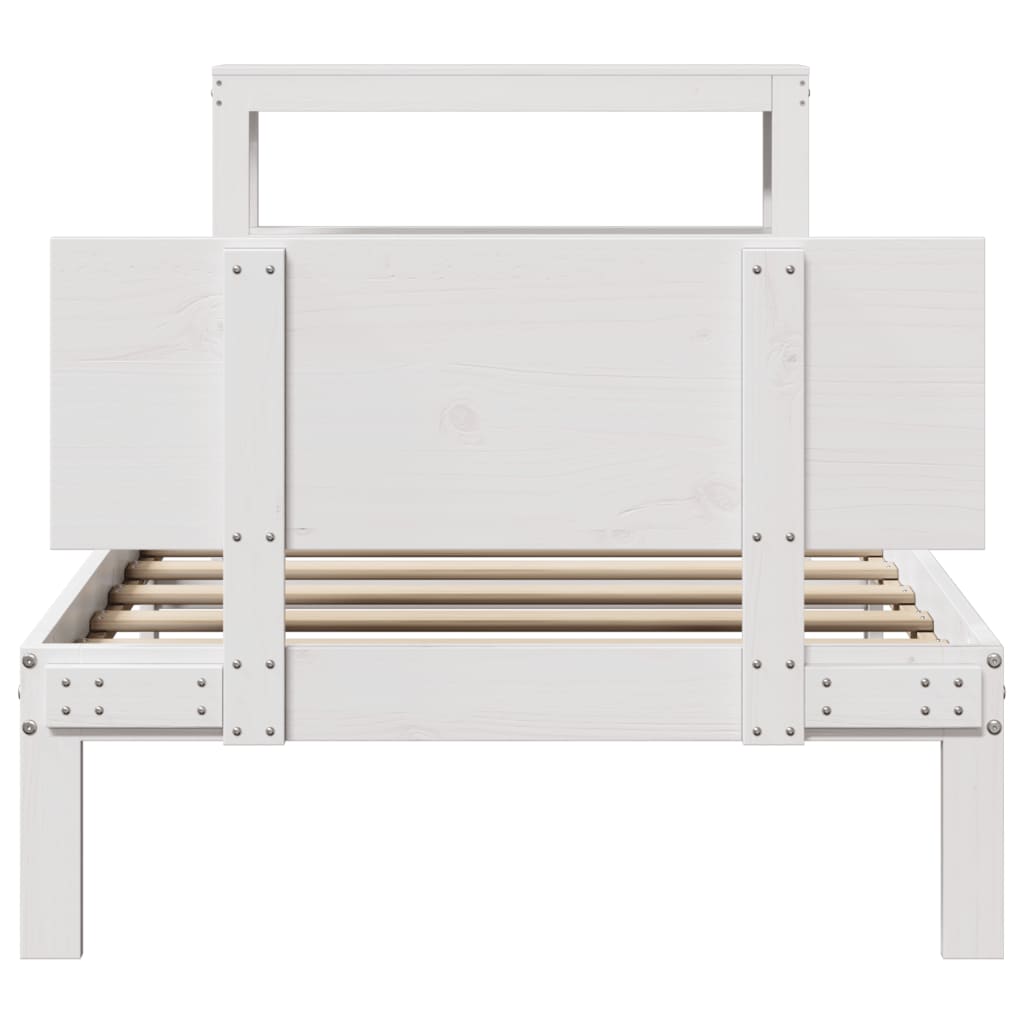 Bedframe met hoofdeinde zonder matras 90x200 cm wit – afbeelding 4