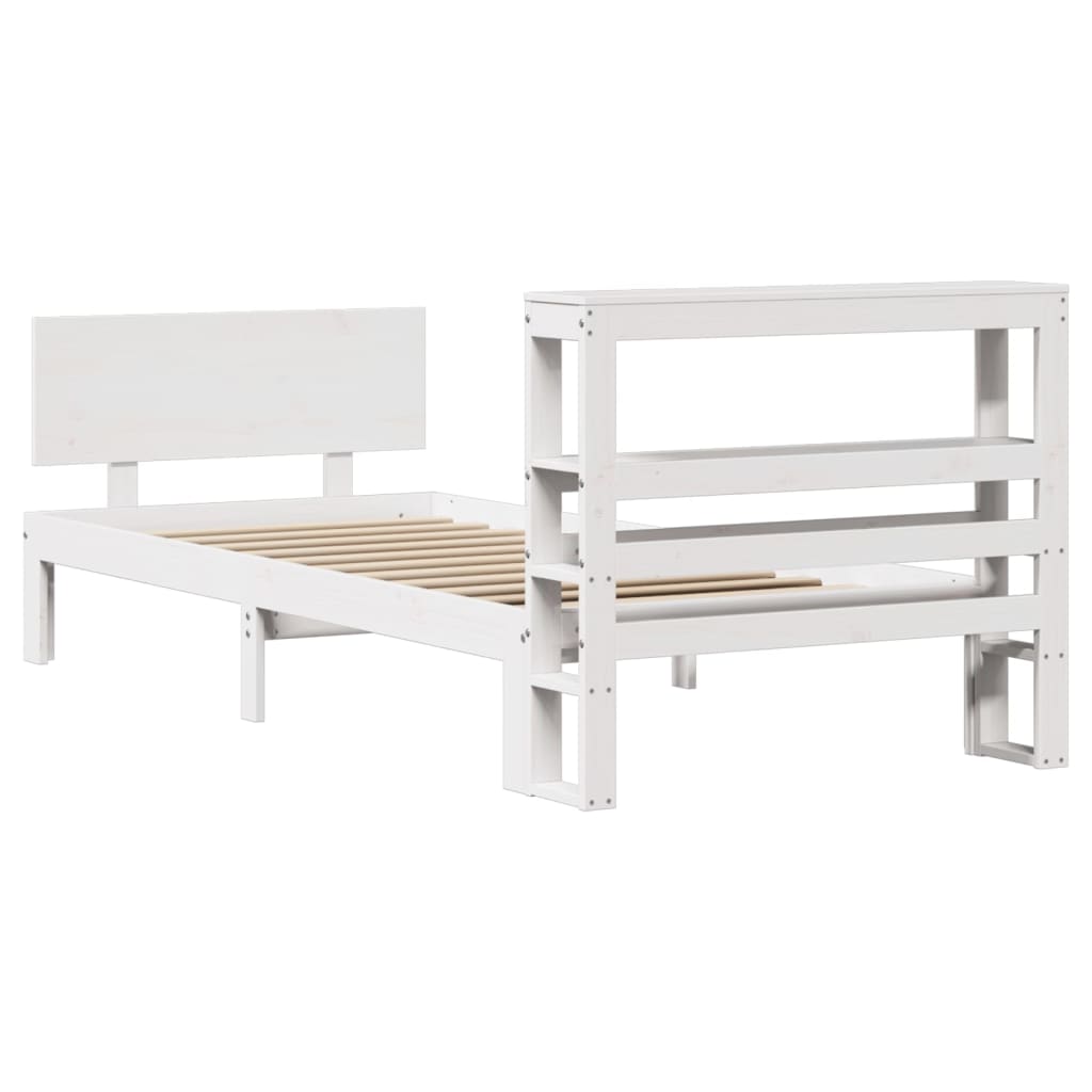 Bedframe met hoofdeinde zonder matras 90x200 cm wit – afbeelding 6