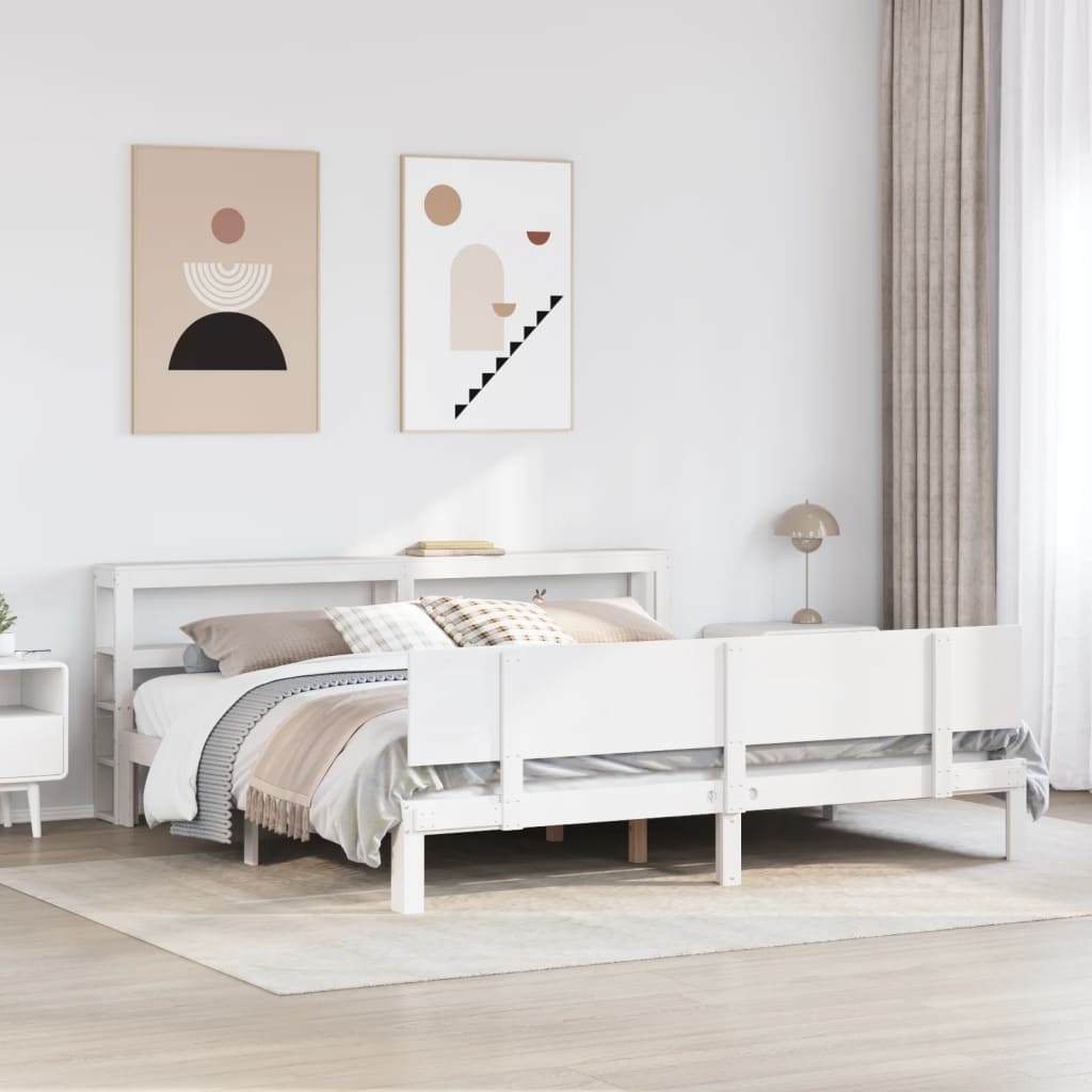 Bedframe met hoofdeinde zonder matras 200x200 cm wit – afbeelding 1