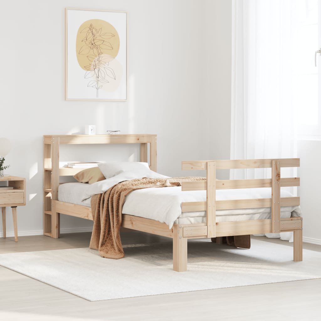 Bedframe met hoofdbord massief grenenhout 90x190 cm – afbeelding 1