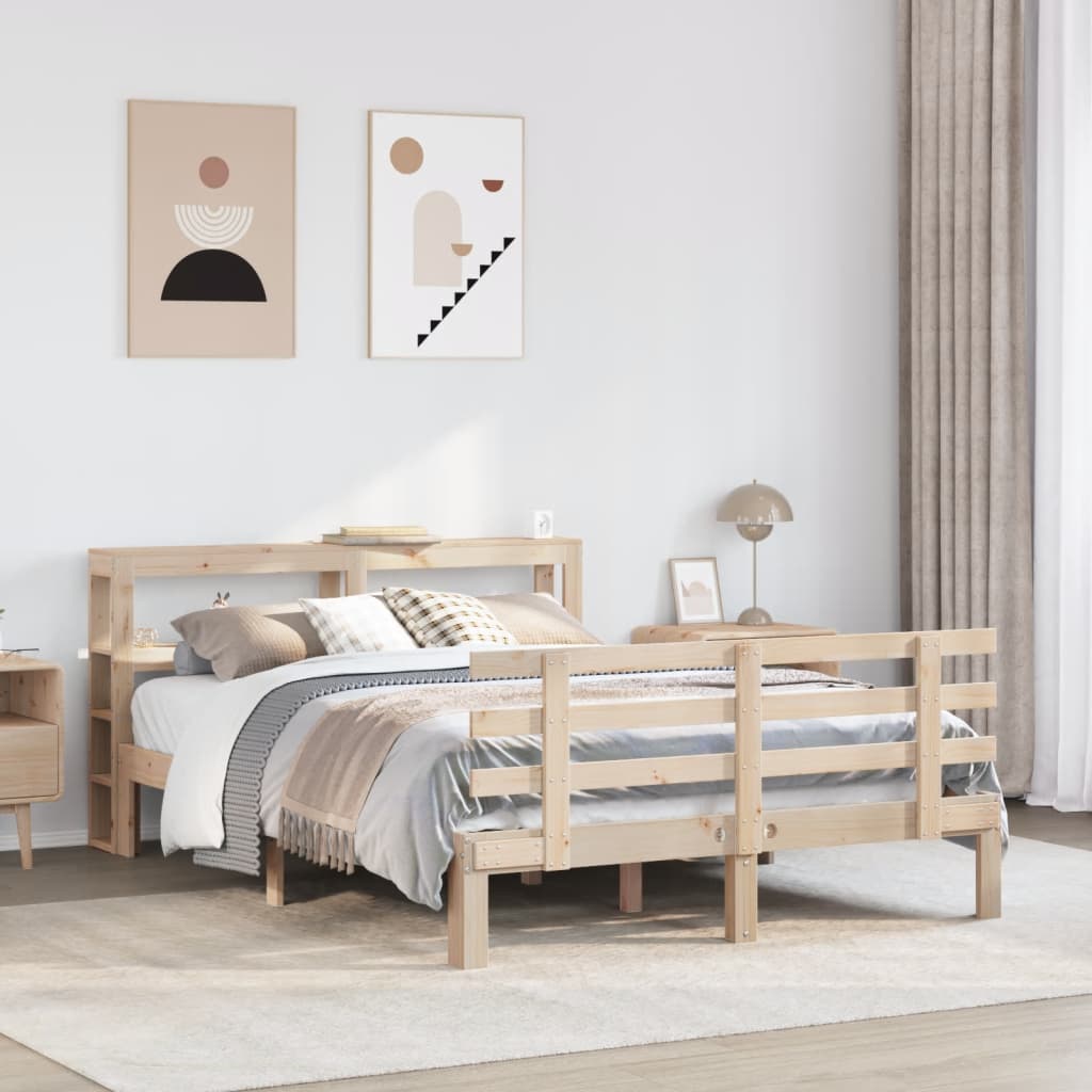 Bedframe met hoofdbord massief grenenhout 140x190 cm – afbeelding 1