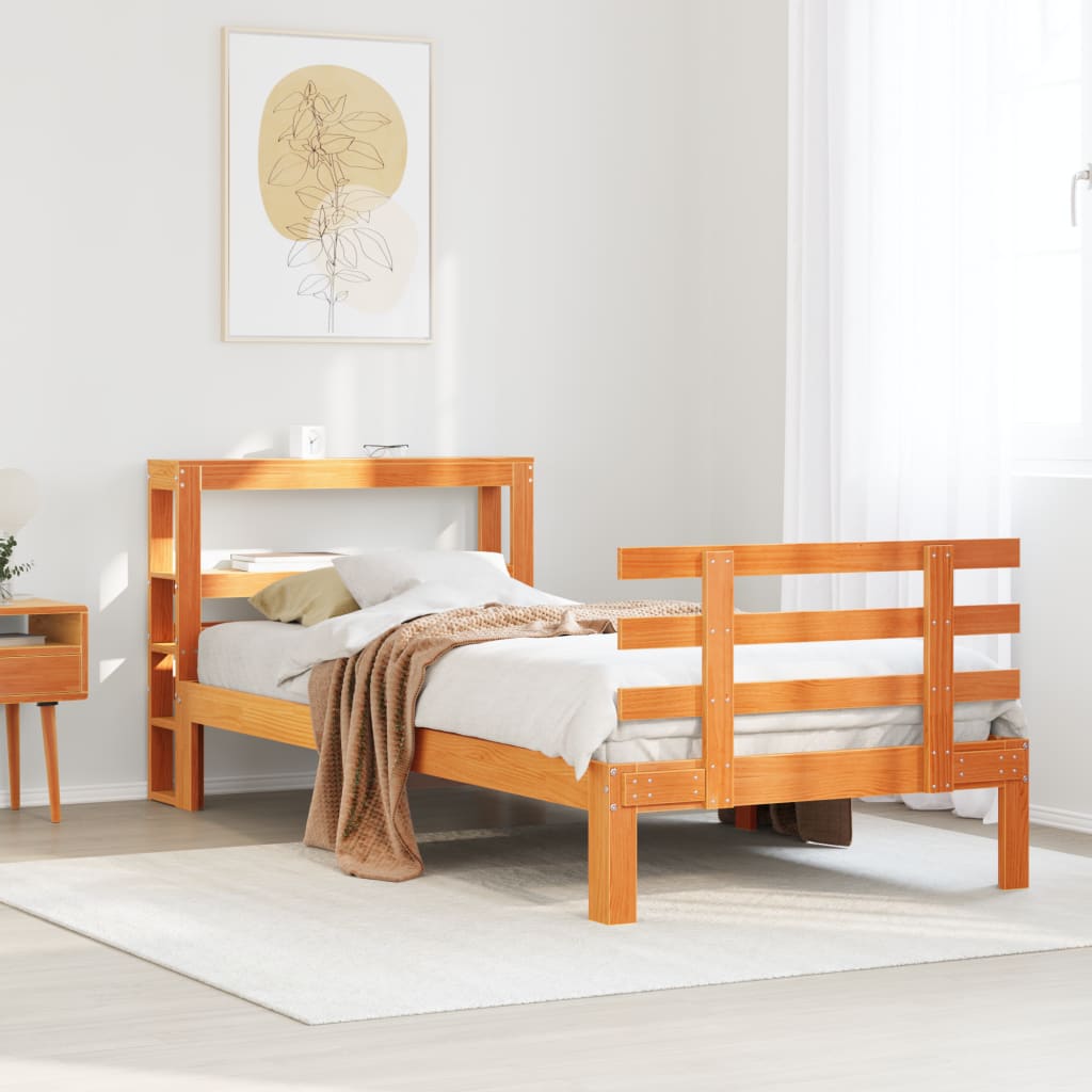 Bedframe met hoofdbord massief grenenhout wasbruin 100x200 cm – afbeelding 1