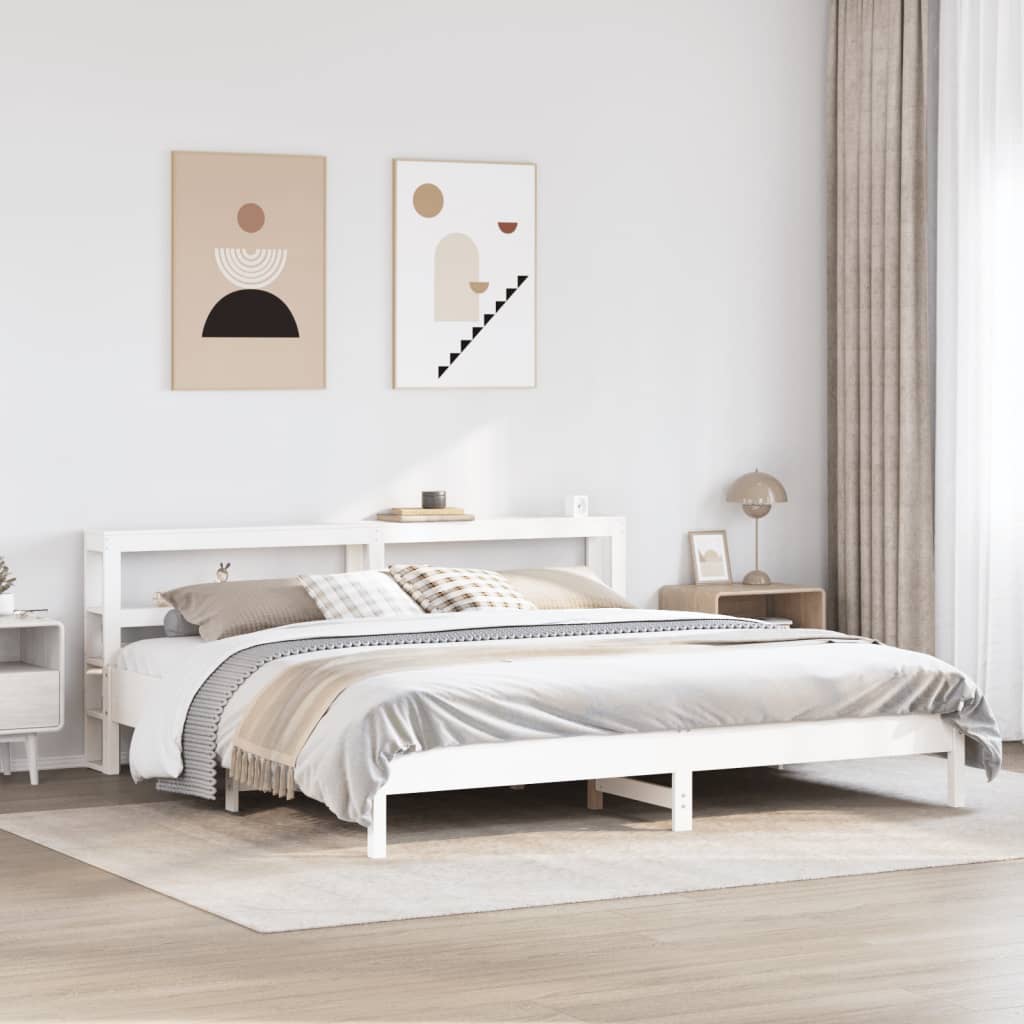 Bedframe zonder matras massief grenenhout wit 200x200 cm – afbeelding 1