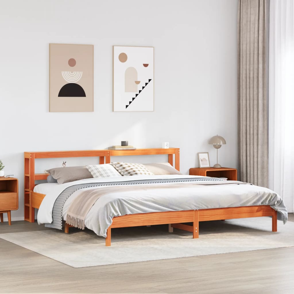 Bedframe zonder matras massief grenenhout wasbruin 200x200 cm – afbeelding 1