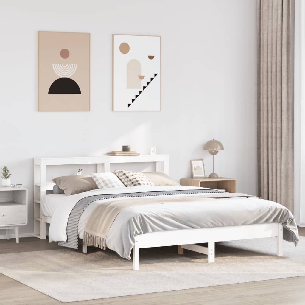 Bedframe zonder matras massief grenenhout wit 140x200 cm – afbeelding 1