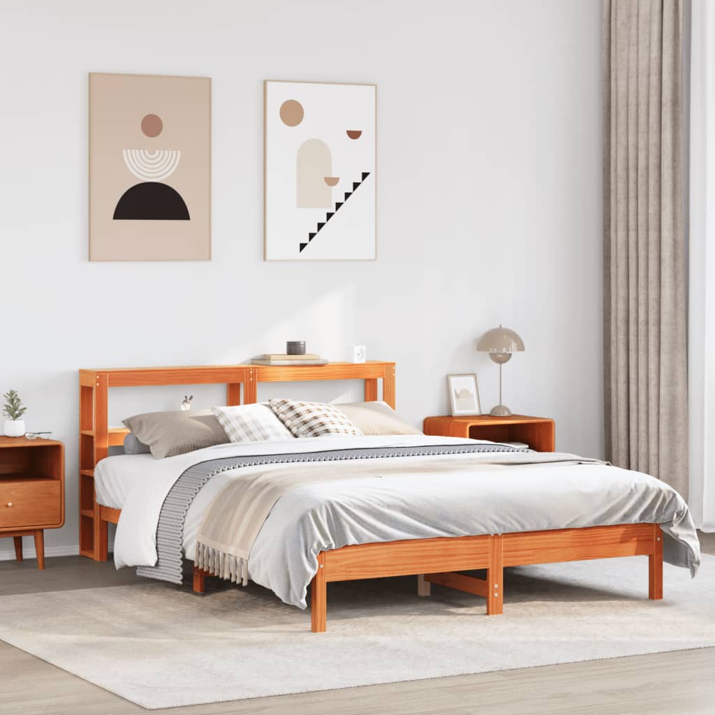 Bedframe zonder matras massief grenenhout wasbruin 140x200 cm – afbeelding 1