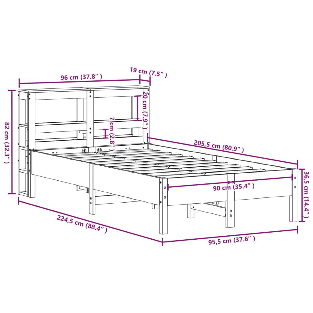 Bedframe zonder matras massief grenenhout wit 90x200 cm – afbeelding 12