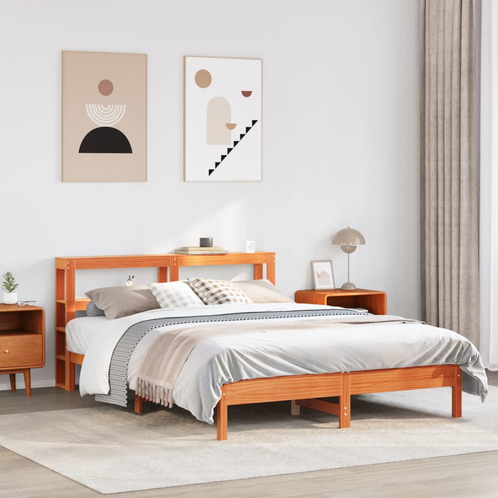 Bed met matras massief grenenhout wasbruin 140x190 cm – afbeelding 1