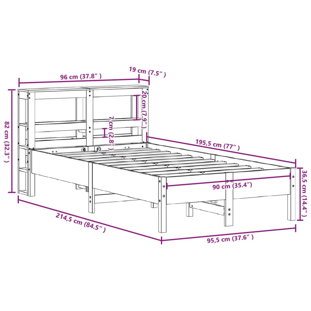 Bedframe zonder matras massief grenenhout wit 90x190 cm – afbeelding 12