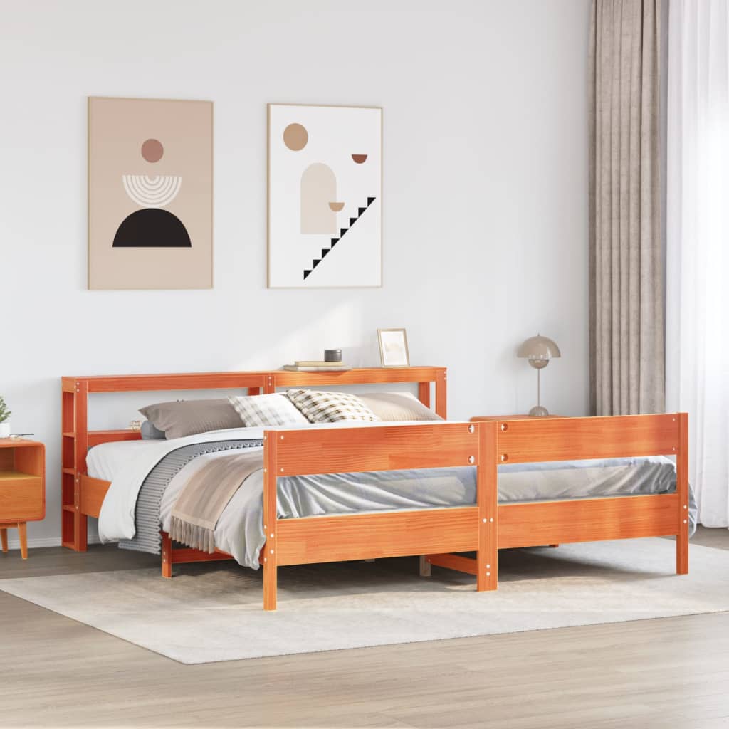 Bedframe zonder matras massief grenenhout wasbruin 200x200 cm – afbeelding 1