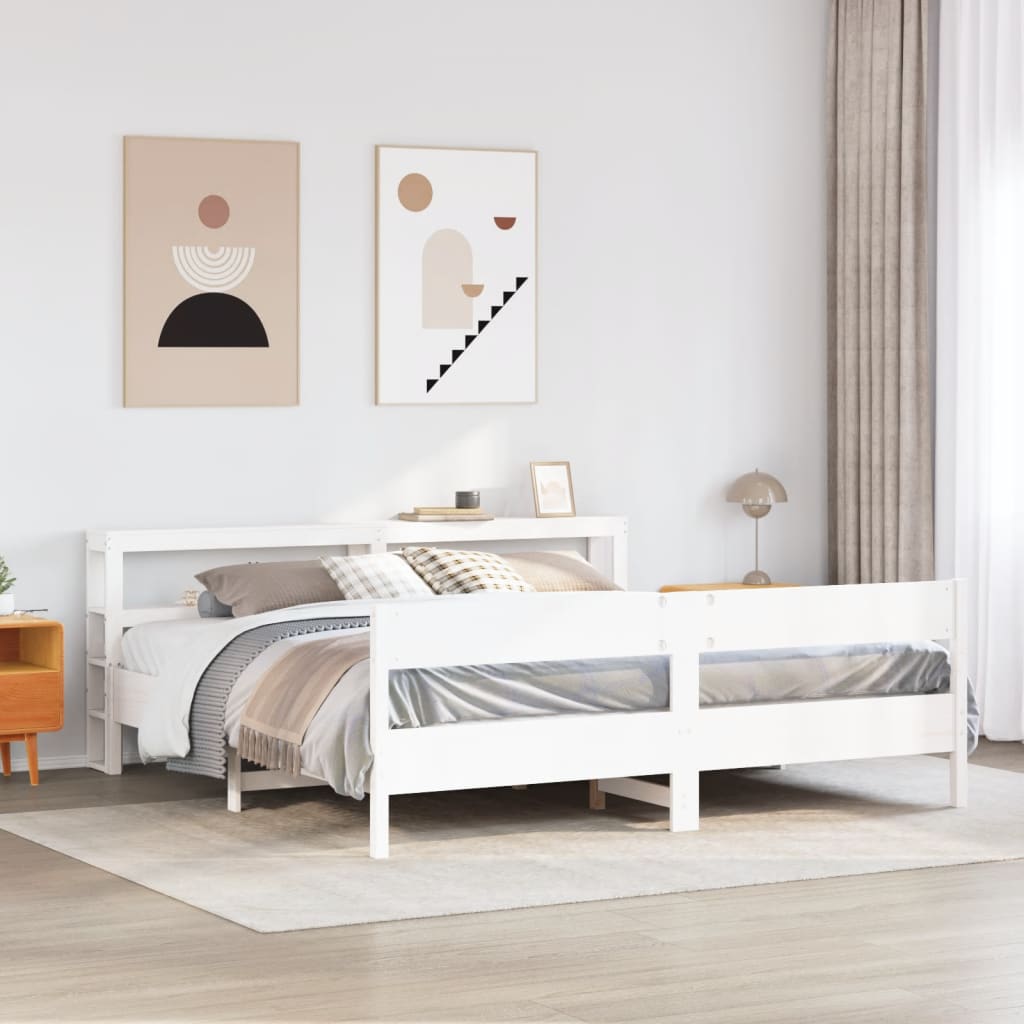 Bedframe zonder matras massief grenenhout wit 180x200 cm – afbeelding 1