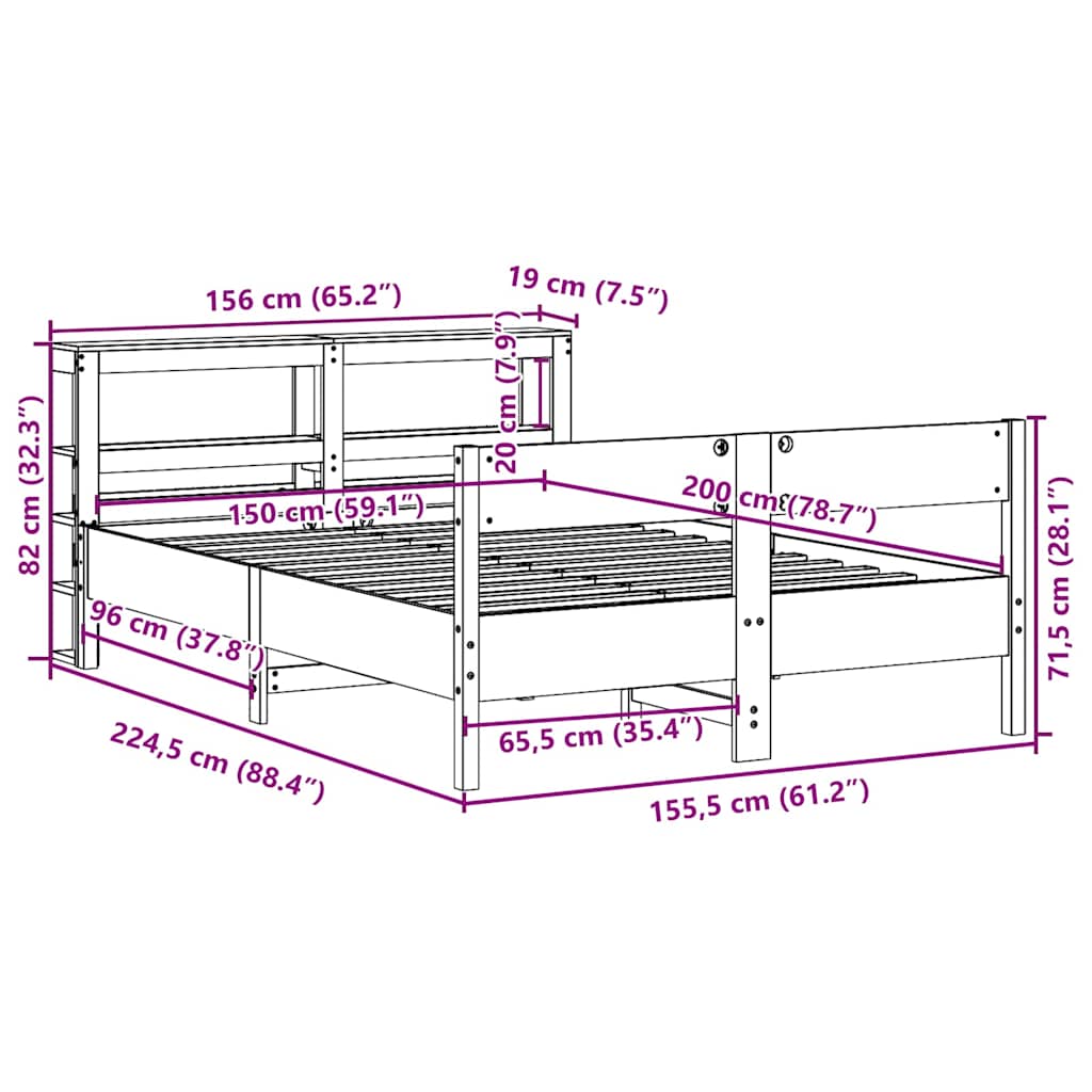 Bedframe zonder matras massief grenenhout 150x200 cm – afbeelding 12