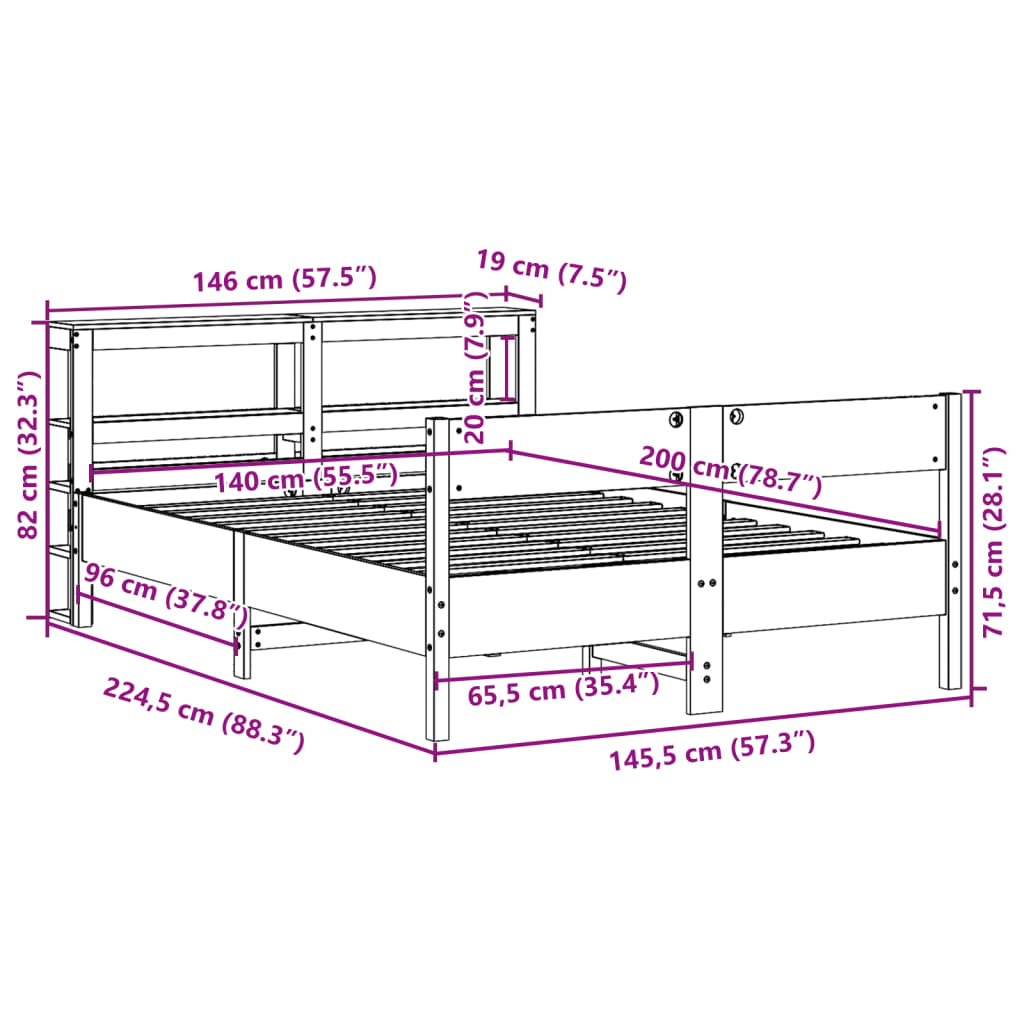 Bedframe zonder matras massief grenenhout 140x200 cm – afbeelding 12