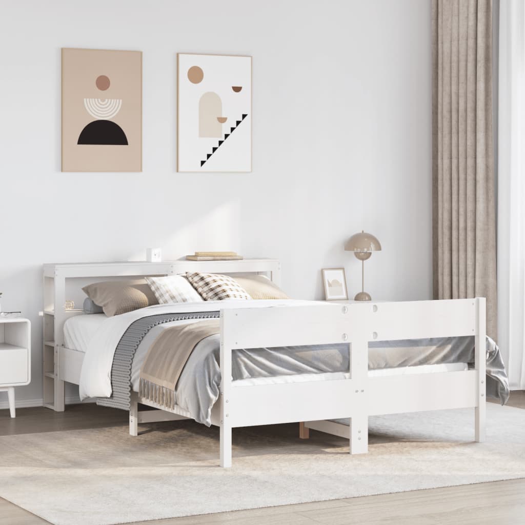 Bedframe zonder matras massief grenenhout wit 140x200 cm – afbeelding 1
