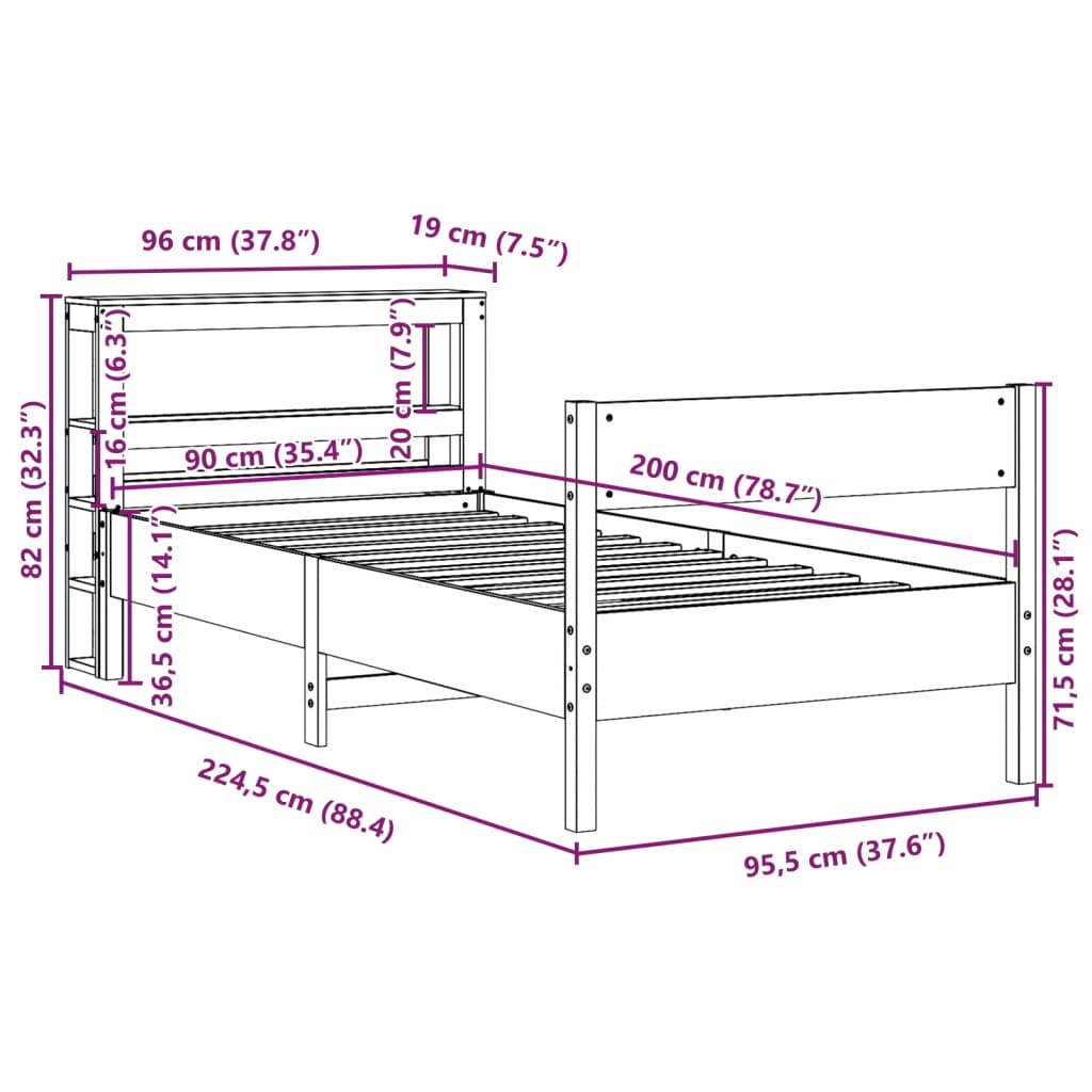 Bedframe zonder matras massief grenenhout wit 90x200 cm – afbeelding 12