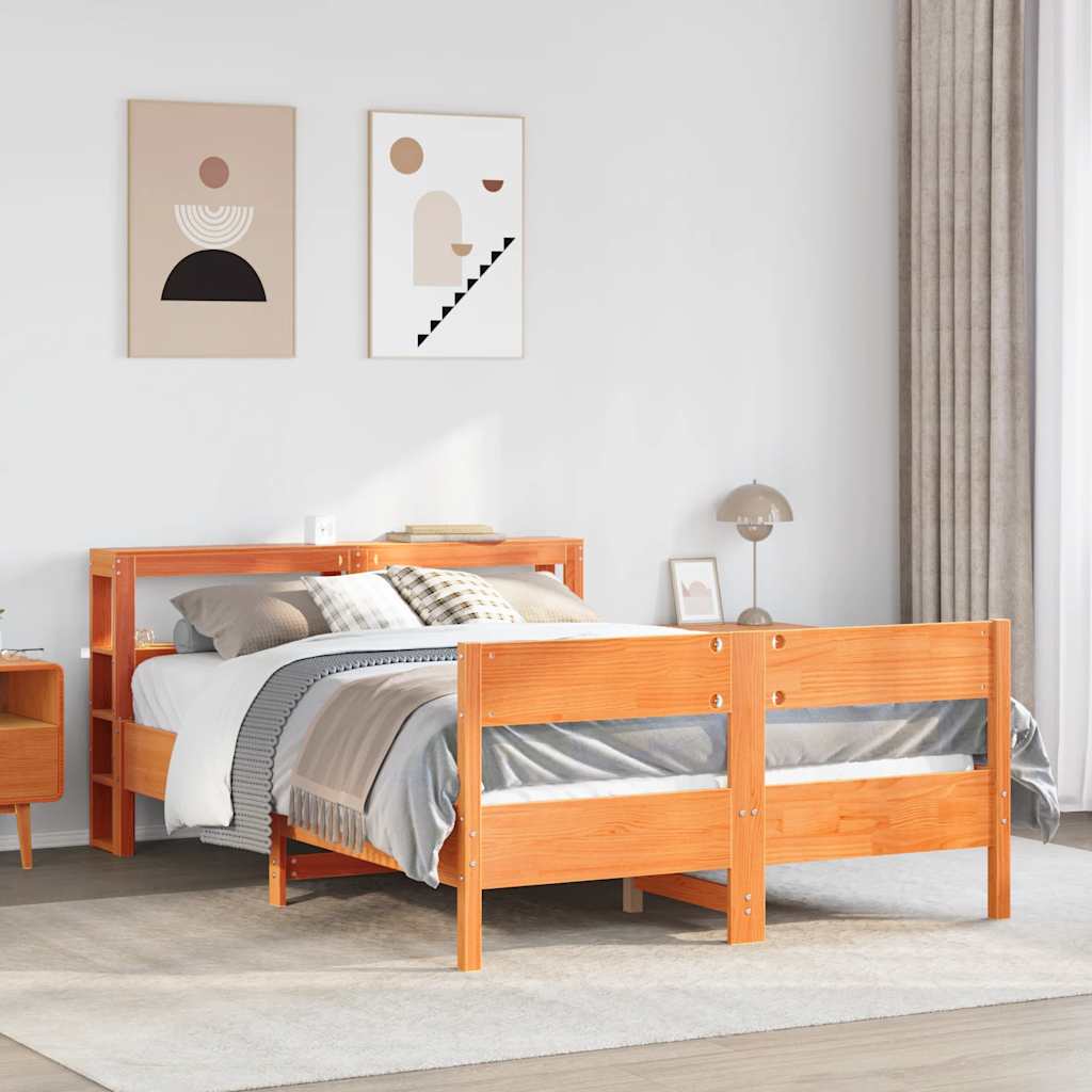 Bed met matras massief grenenhout wasbruin 140x190 cm – afbeelding 1
