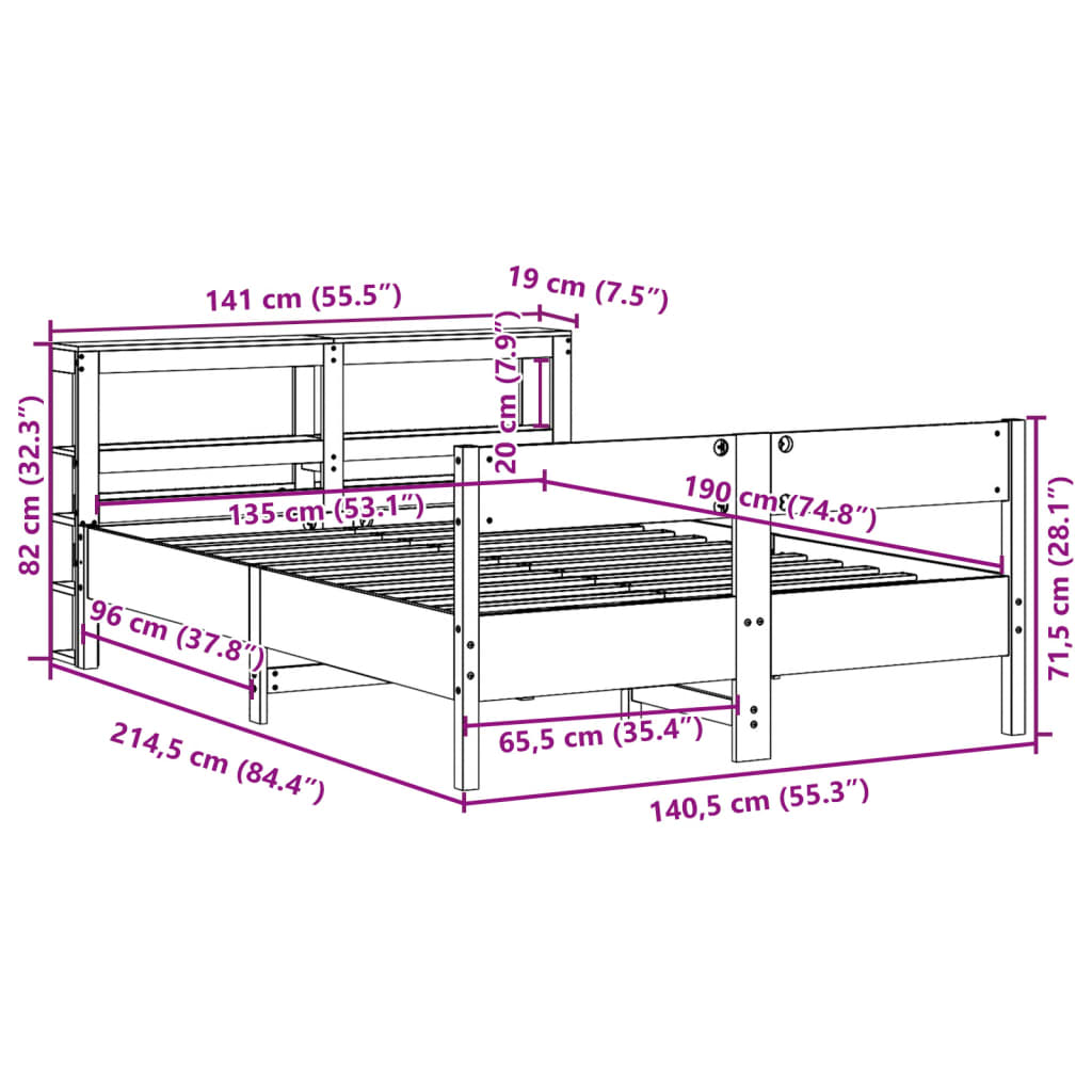 Bedframe zonder matras massief grenenhout wit 135x190 cm – afbeelding 12