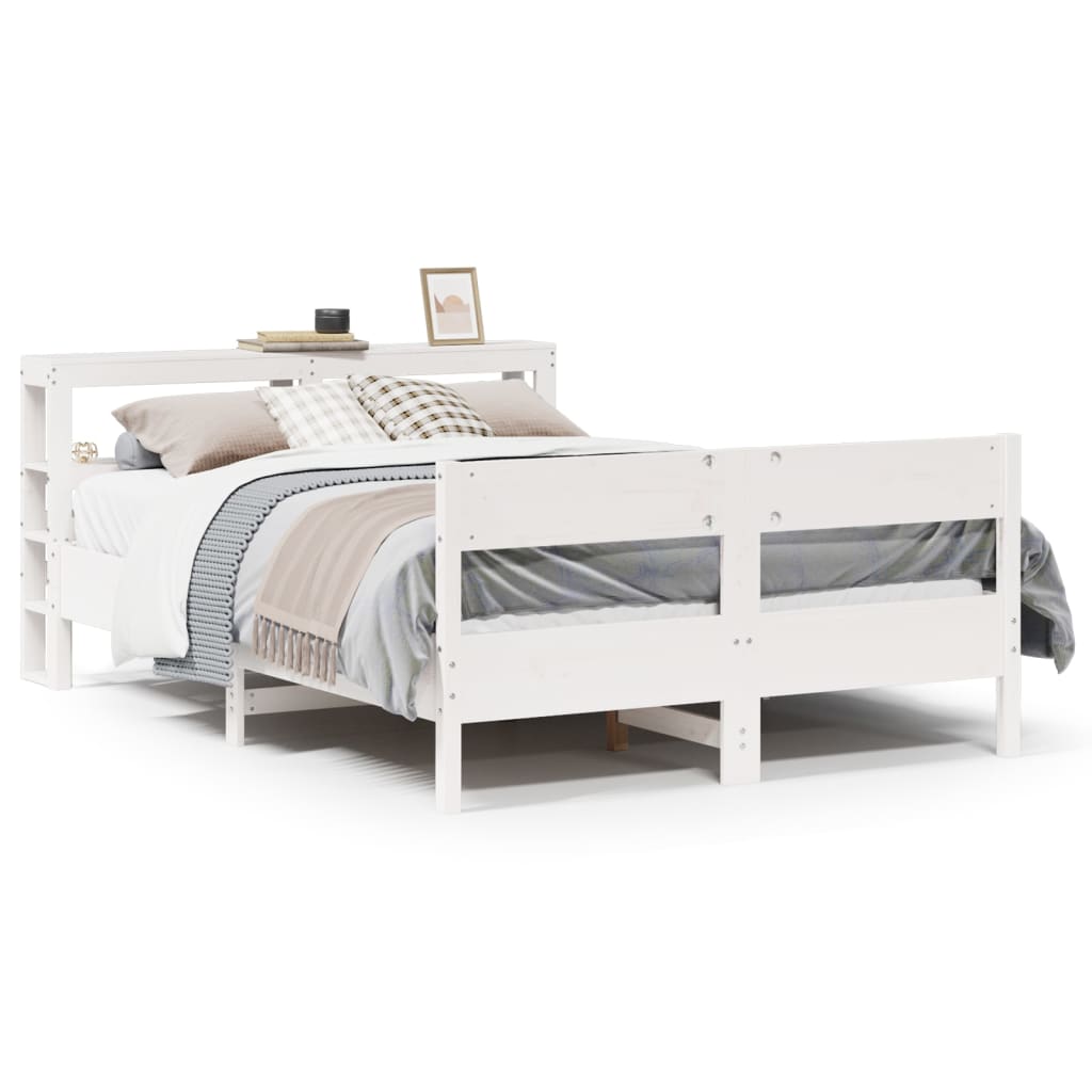Bedframe zonder matras massief grenenhout wit 135x190 cm – afbeelding 2