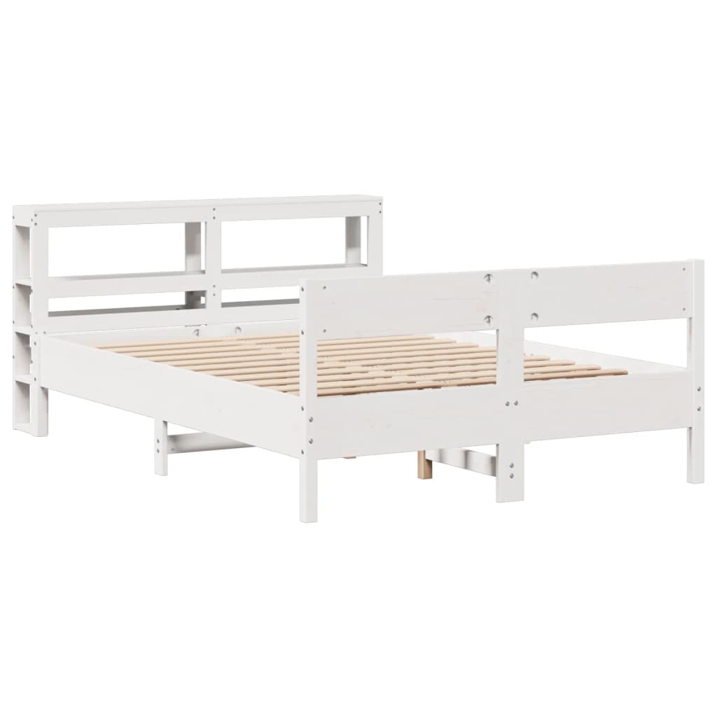 Bedframe zonder matras massief grenenhout wit 135x190 cm – afbeelding 3