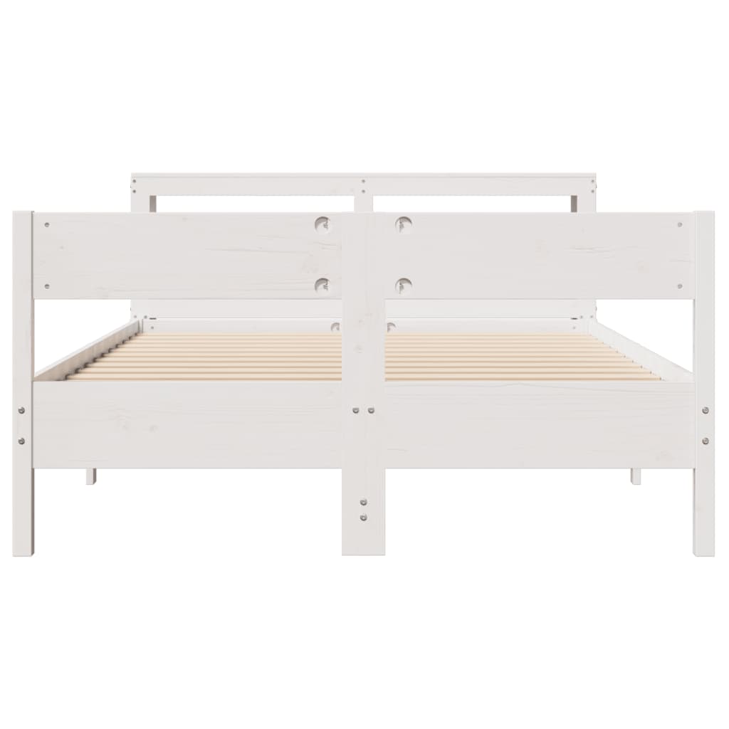 Bedframe zonder matras massief grenenhout wit 135x190 cm – afbeelding 4