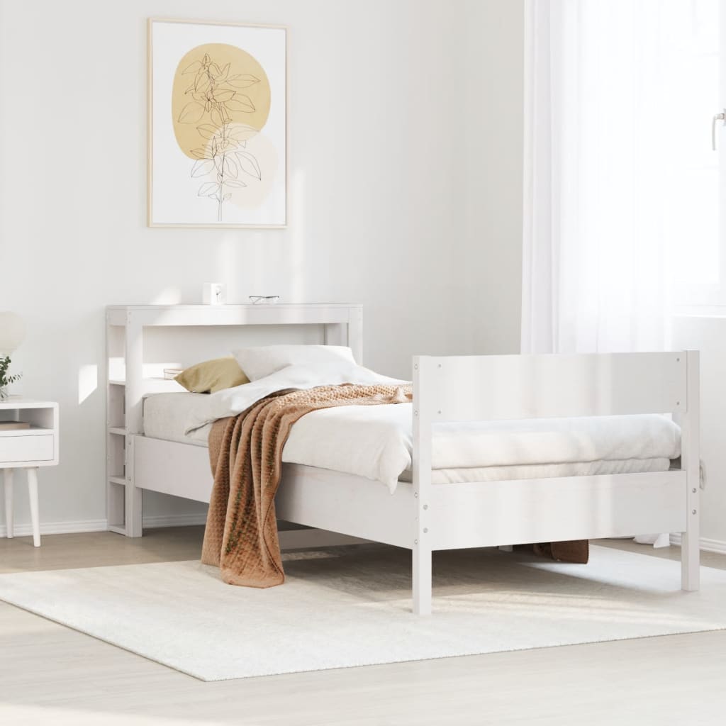 Bedframe zonder matras massief grenenhout wit 90x190 cm – afbeelding 1